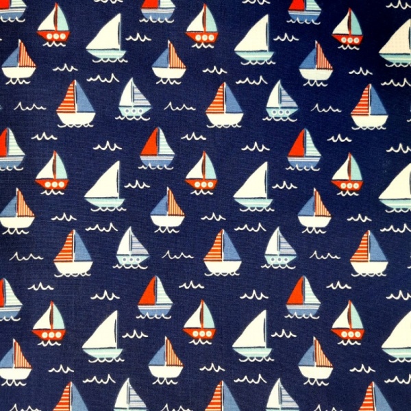 Sailboat Polycotton - NAVY BLUE